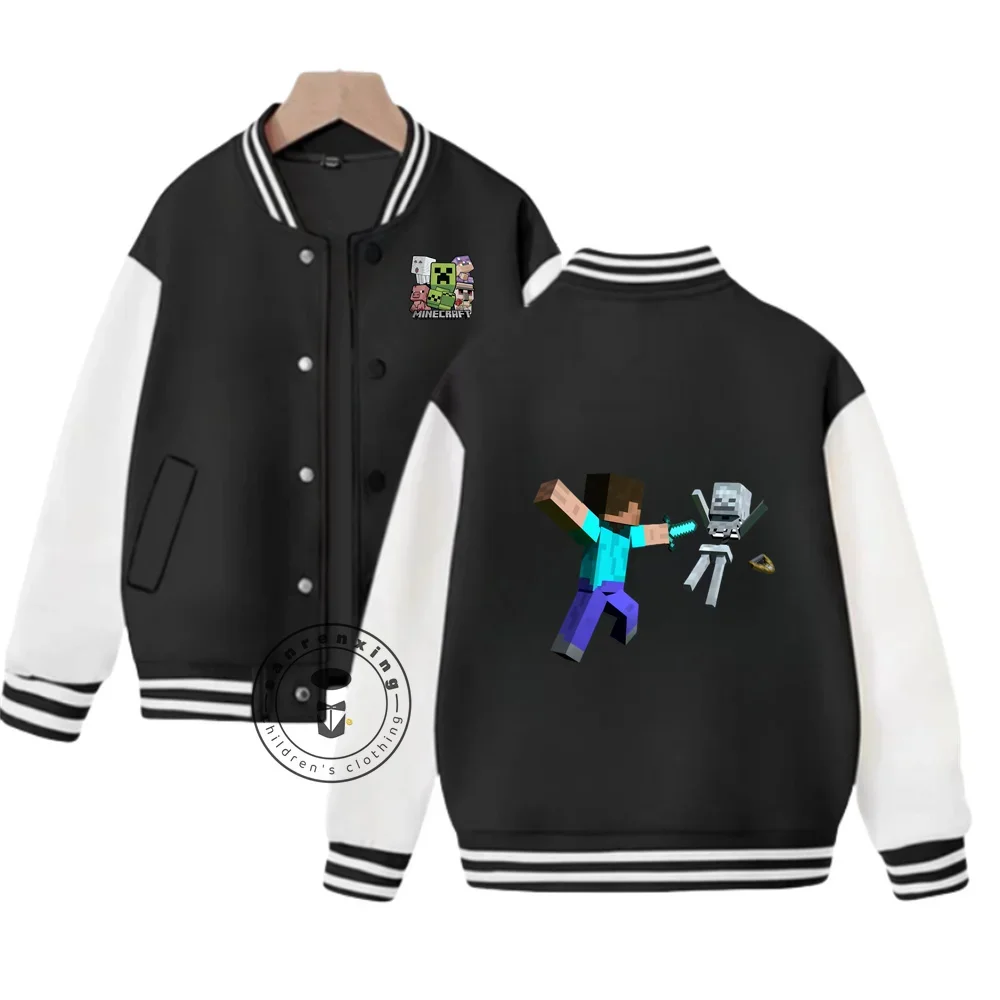 Biblioteca regalo di compleanno di 1-14 anni Uniforme da baseball Minecraft Cartoon stampato Giacca autunnale e invernale per ragazzi e ragazze Kawaii