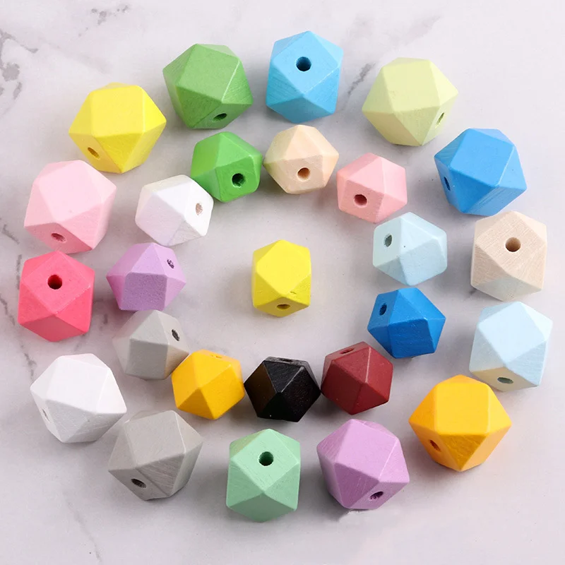 NANA 10PCS Wholesale Jewelry Custom 16mm 20mm Mixed Color Maple Octagonal Polygonal Through Hole Wood Lotus Grass Beads