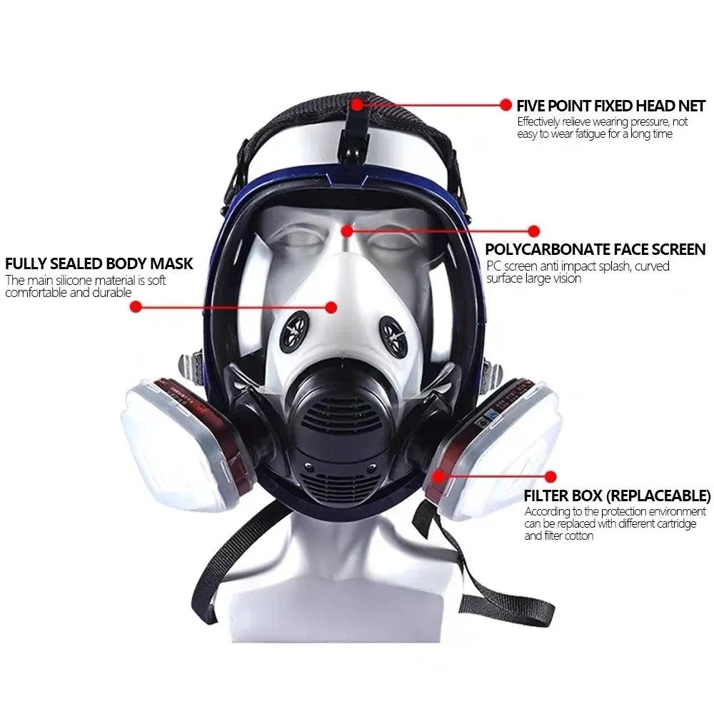 15/17 in 1 chemical gas mask 6800 dust respirator paint insecticide spray silicone full face mask filter for laboratory welding