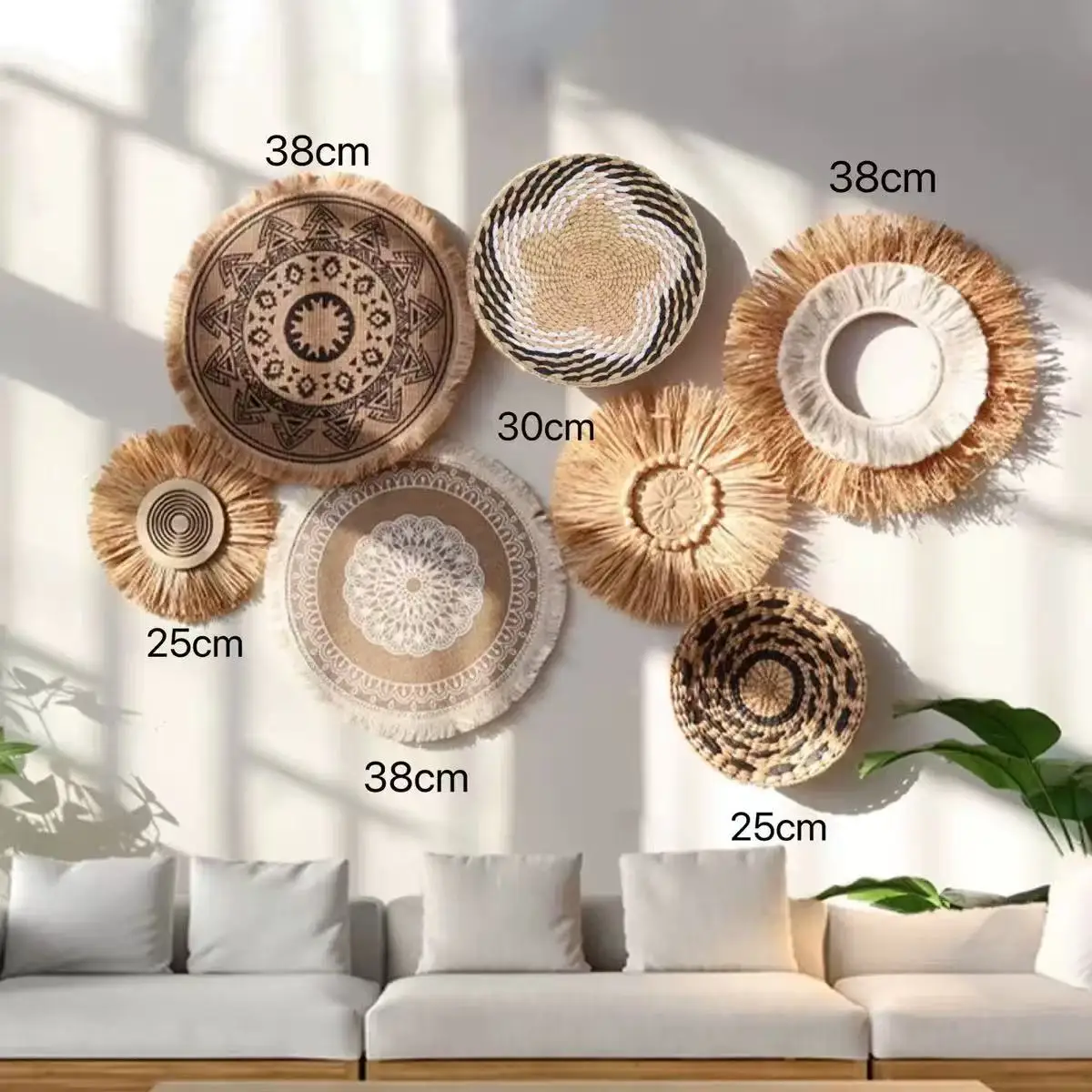 Boho Straw Wall Decor Grass Weaving Woven Tassel Wall Hanging Art for Living Room Bedroom Home Aesthetic Bohemian Decoration