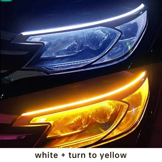 LED DRL Auto-dagrijverlichting Flexibele waterdichte strip Autokoplampen Wit richtingaanwijzer Geel remstroomlichten 12V