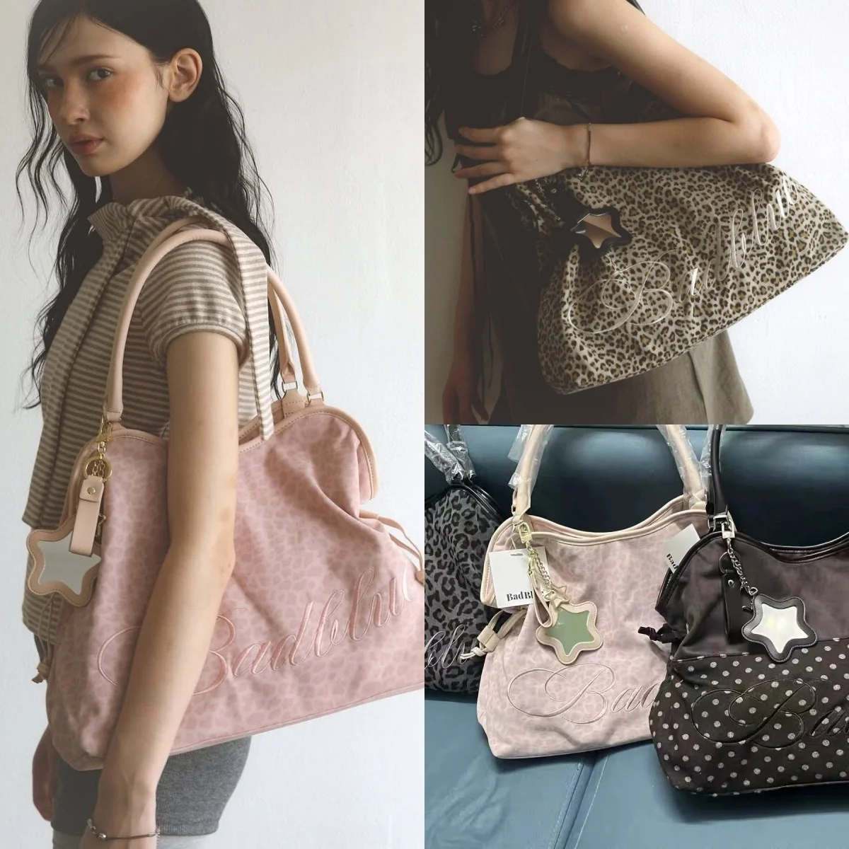 

Large Capaci Commuter Bag Badblue New Millennial Cool Sweet Sle Leopard Print Polka Dot Tote Bag for Women Single oulder