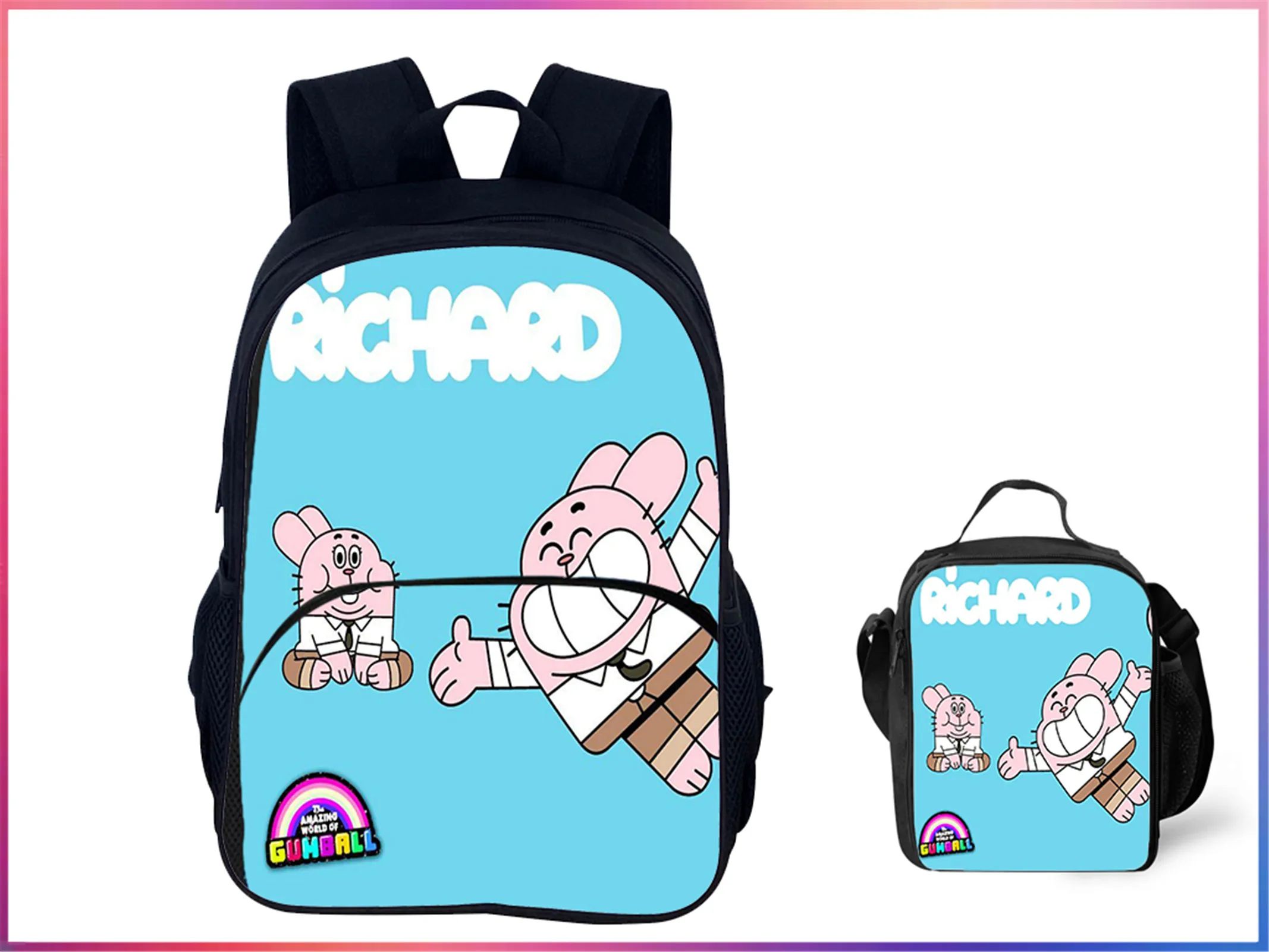 

HOT The Amazing World of Gumball Boy Girl Backpack with Water Proof Lunch Bag 2 in 1 Rucksack Set for Student