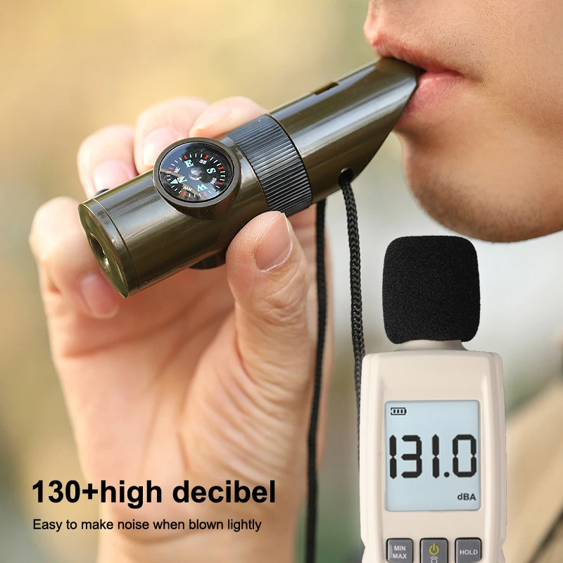 

New 7 In1 Outdoor Emergency Whistle With Compass Magnifier LED Lights Portable Convenient Survival Tools