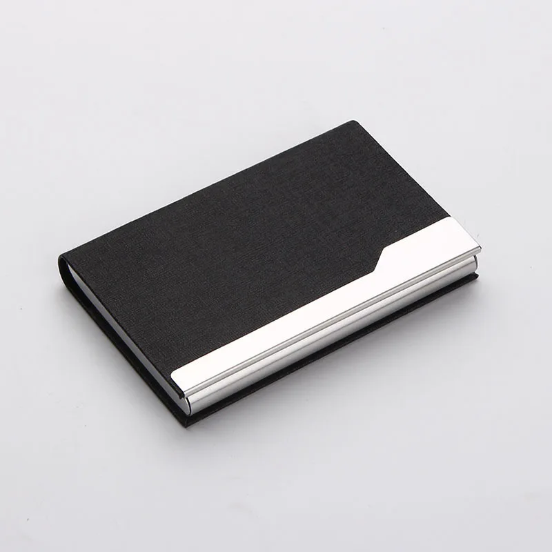 PU leather advertising lettering business card box business exhibition gift stainless steel logo metal card holder card storage