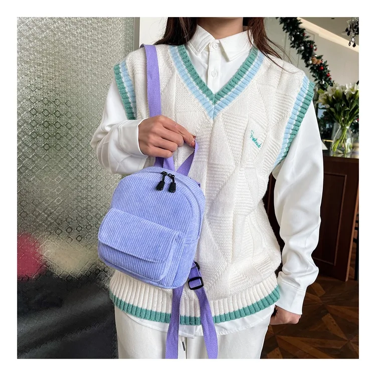 Fashion Striped Fleece Backpack for Women Korean Version Simple and Casual Versatile Girl's Small Backpack