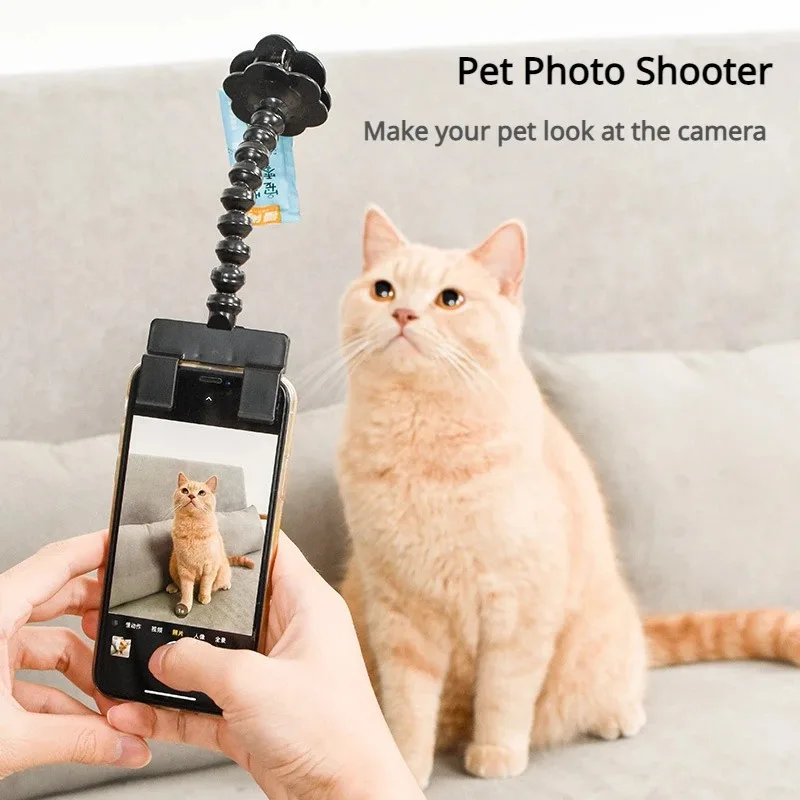 Pet Selfie Stick with Snack Holder 360 Rotation Phone Clip for Dogs Cats Attract Pets Look At Lens One Hand Pet Photography Tool