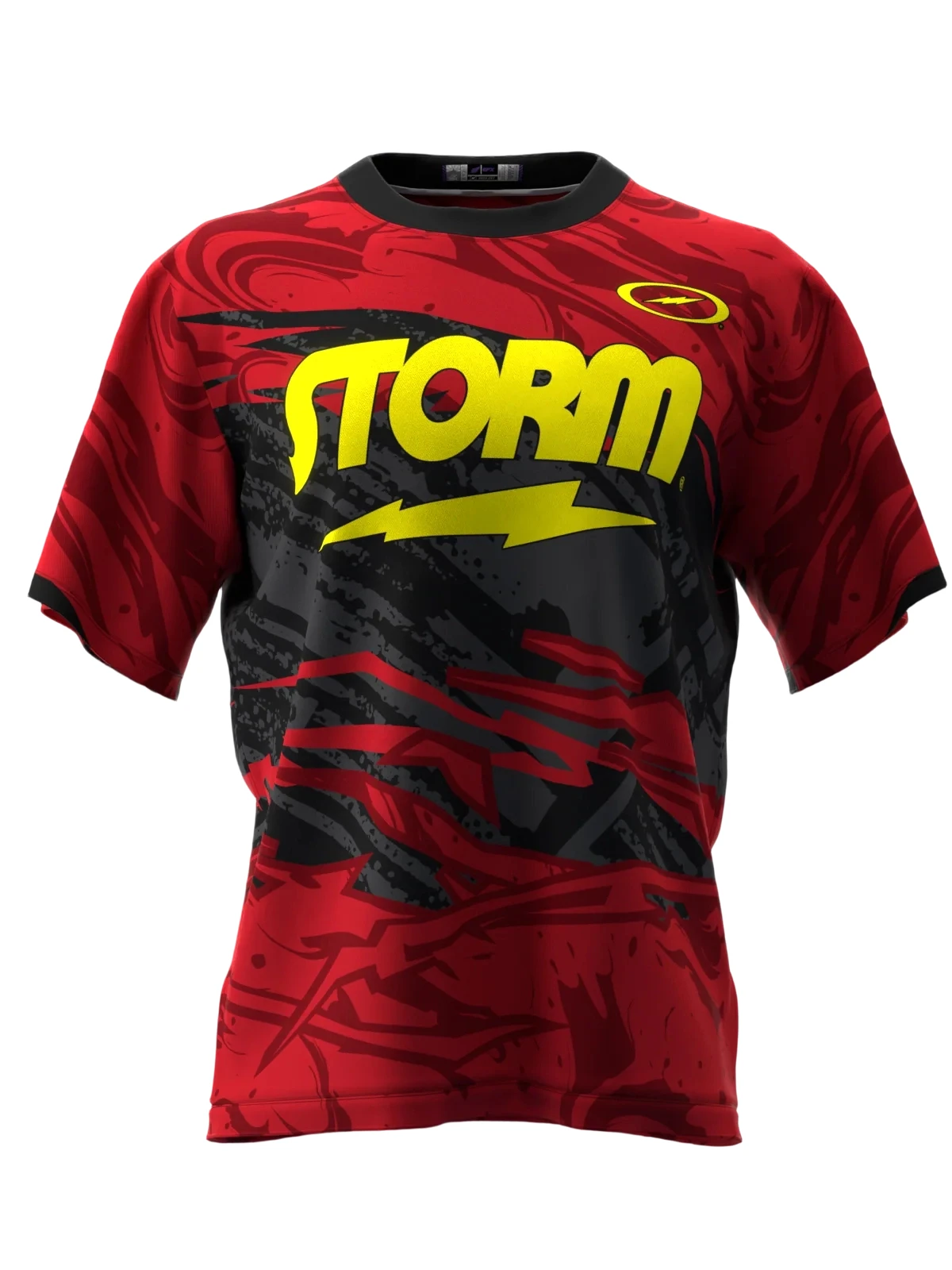 Red Black Hidden Fluid Art Bowling Jersey Short Sleeve, Quick Dry Breathable for Fan Meetup and Sports Theme Gathering