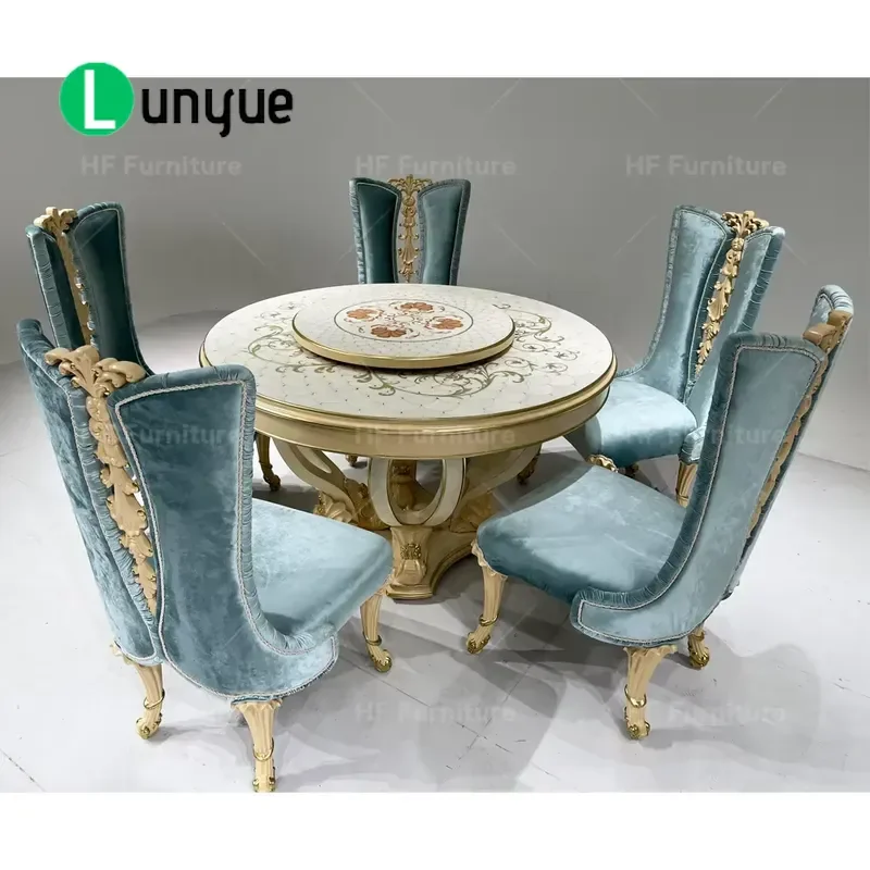 European Style Solid Wood Round Dining Table Set with Rotating Center Lazy Susan for Home Kitchen Modern Furniture
