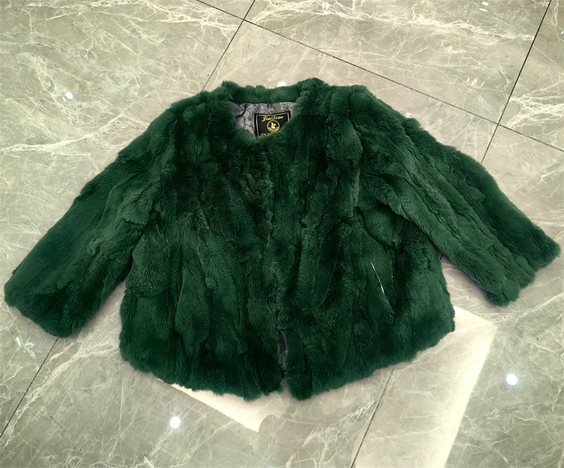 Cappotto in vera pelliccia di coniglio Donna Moda di lusso Maniche a 3/4 Giacca autunno inverno Pelle intera 2025 Pelliccia naturale femminile