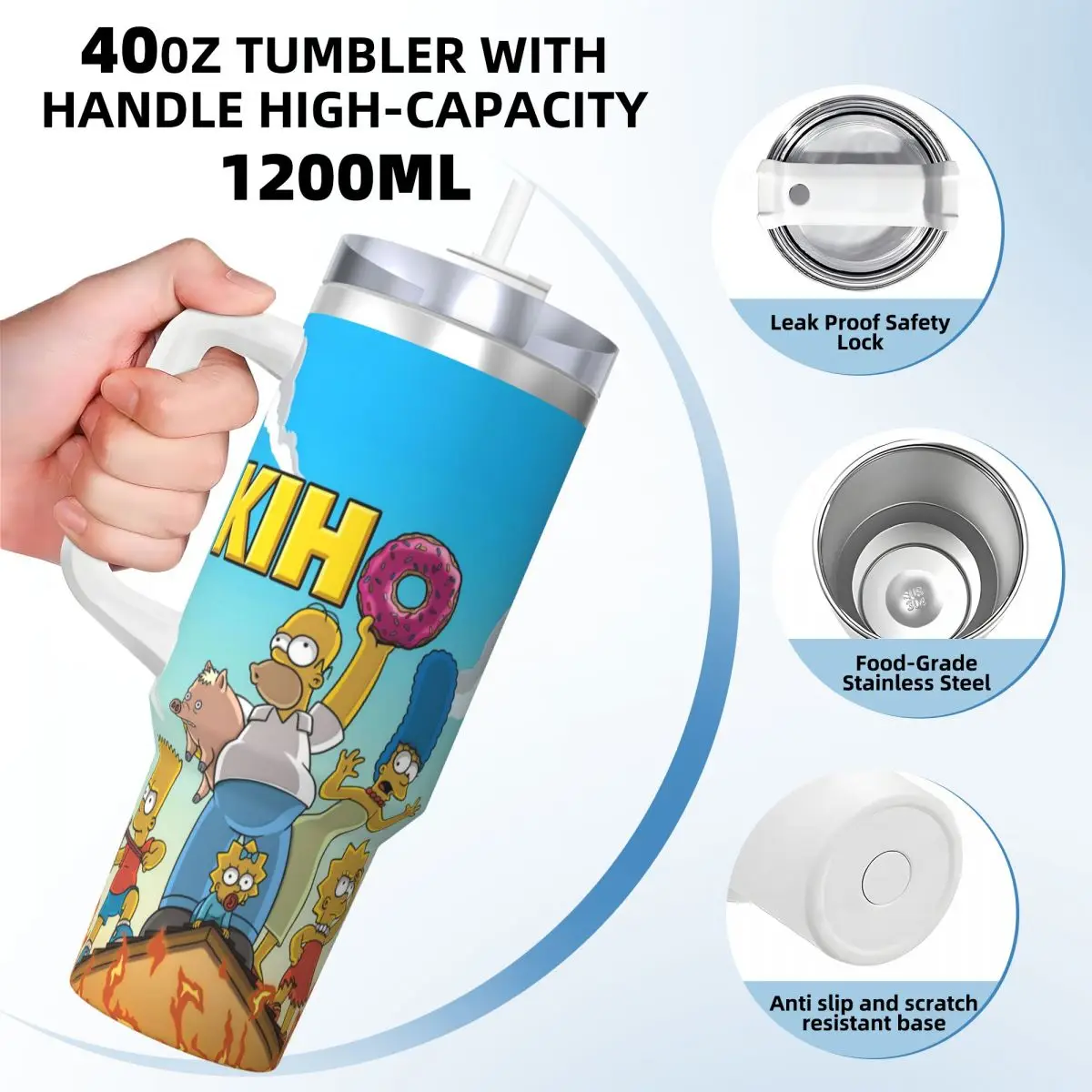 The Simpsons Family Stainless Steel Tumbler Driving Car Mugs 40oz Coffee Mug Leakproof Cold Drink Milk Tea Water Bottle