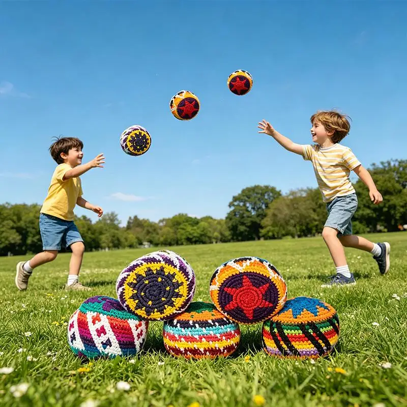 Handmade Crochet Hacky Sacks With Soft Durable Yarn Vibrant Color Patterns For Outdoor Camping Backyard Games