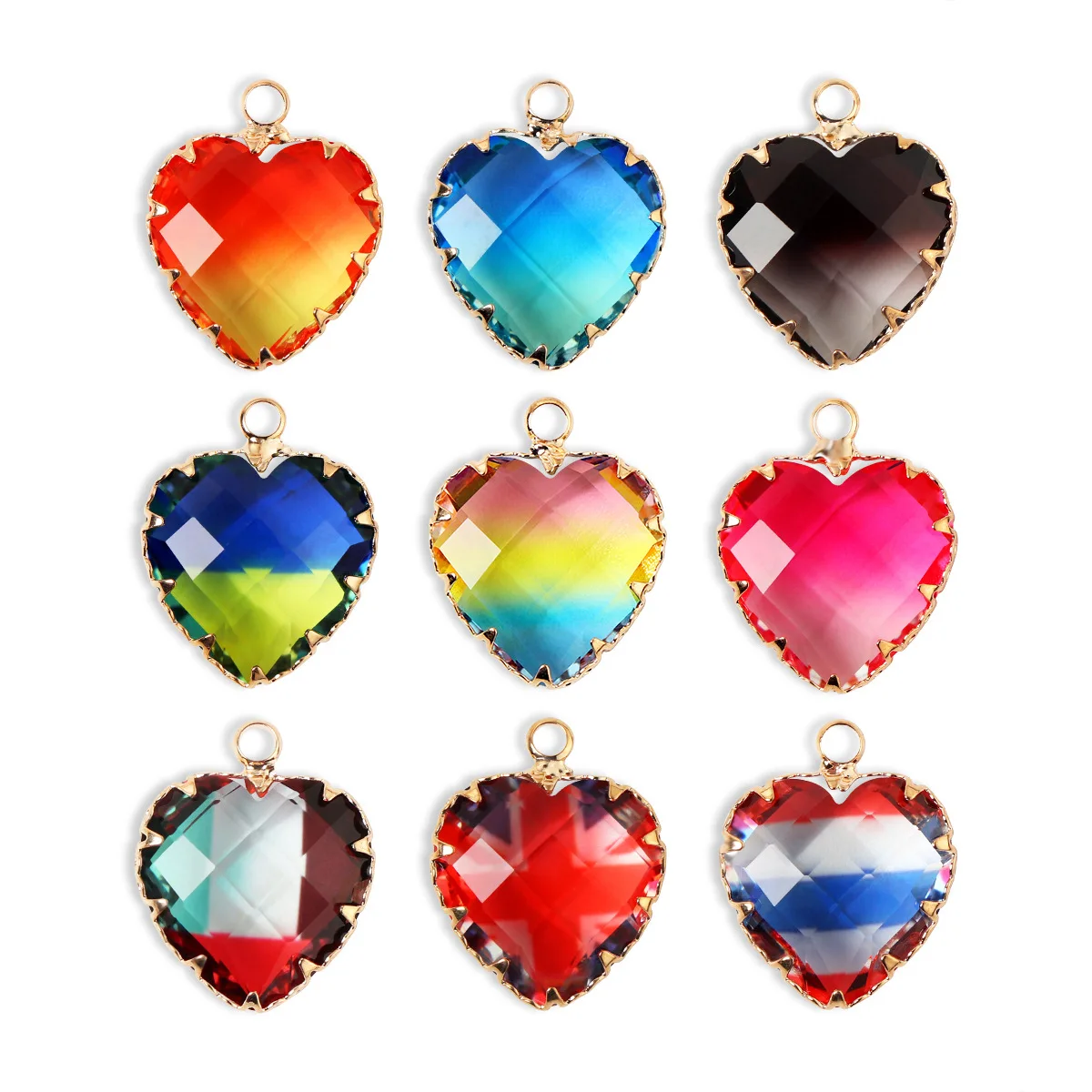 17mm Heart Shape Multicolor Two Sided Bling Glass Crystal Pendant DIY Designer Making Bracelet Earrings Charms for Jewelry