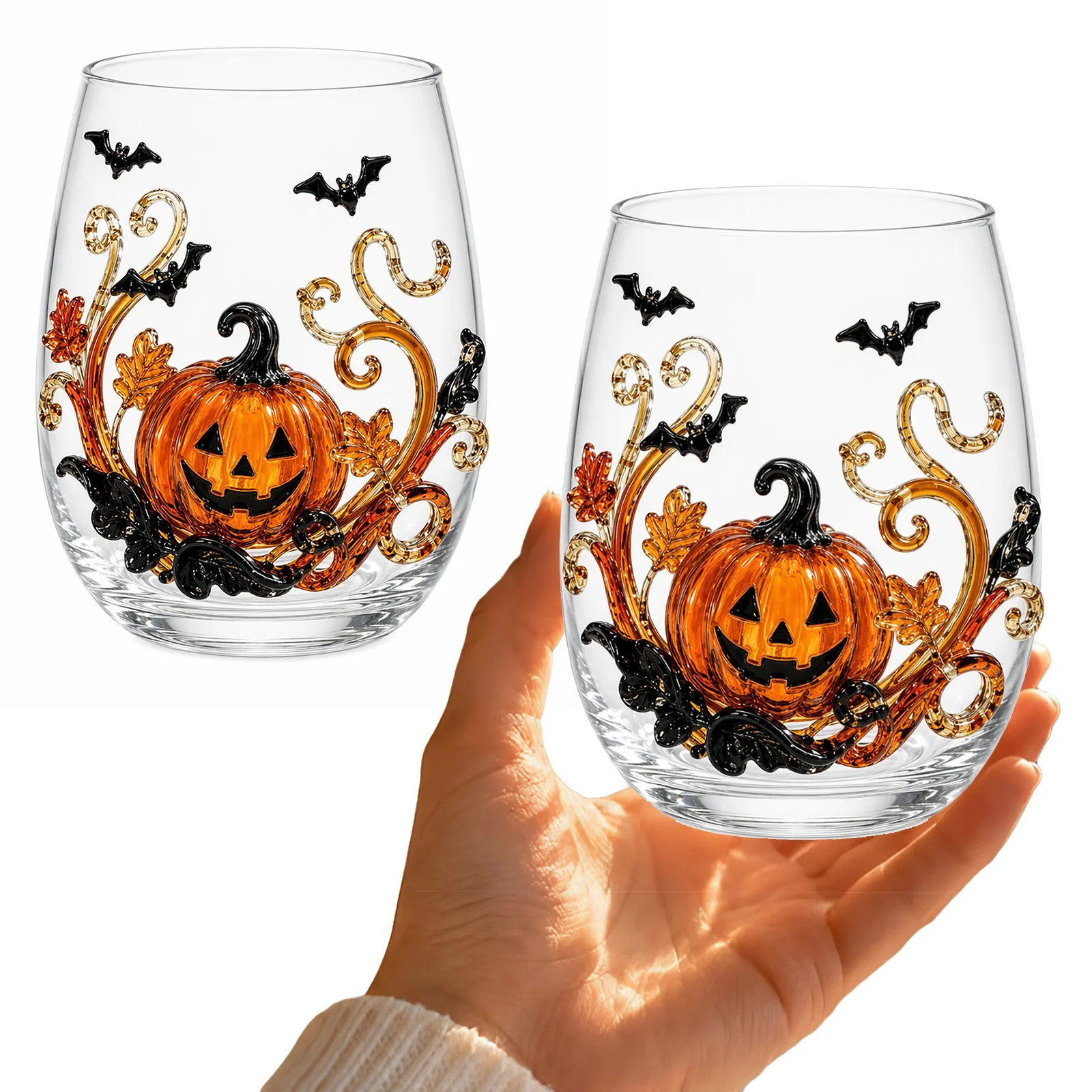 3D Halloween Artisan Glassware Collection Witchy Gothic Glass Set Spooky Candlelit Party Glass for Luminous Fall Sips Gifts