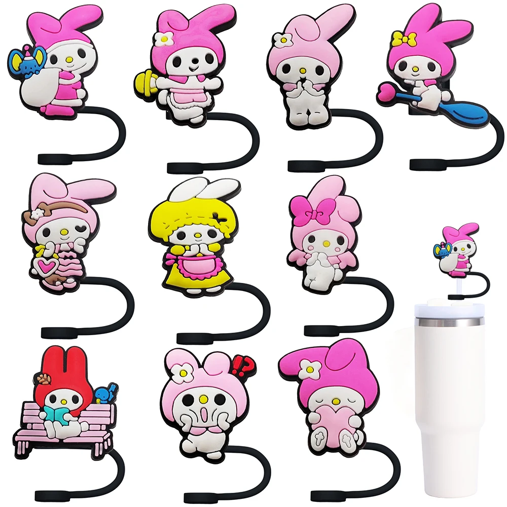 MINISO Sanrio my melody Straw Cover Cap 10MM Drink Straw Plug Reusable Splash Proof Drinking Fit Cup Straw Cap Charms Pendant