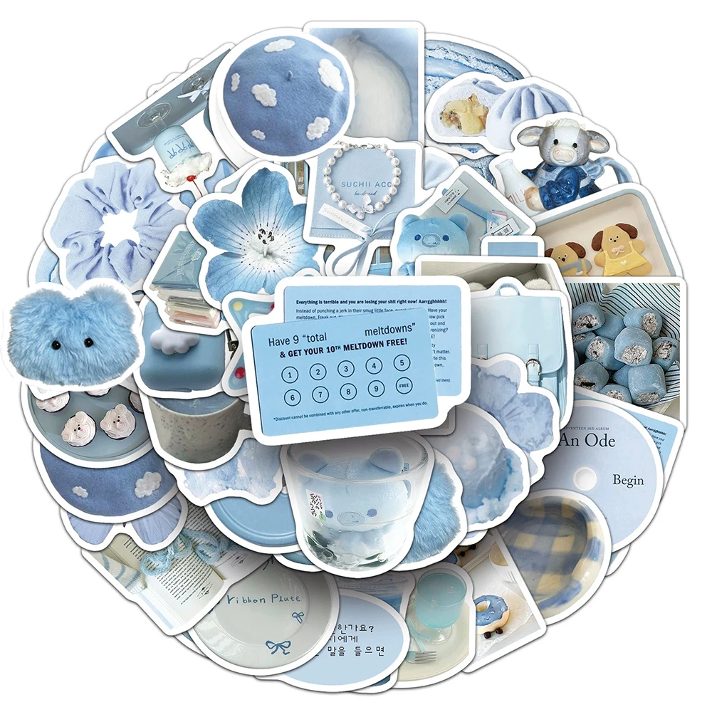 10/30/50 Stück INS Blaue Farbige Aufkleber Ästhetische DIY Scrapbooking Schreibwaren Wasserfeste Niedliche Cartoon-Dekorationsaufkleber Spielzeug