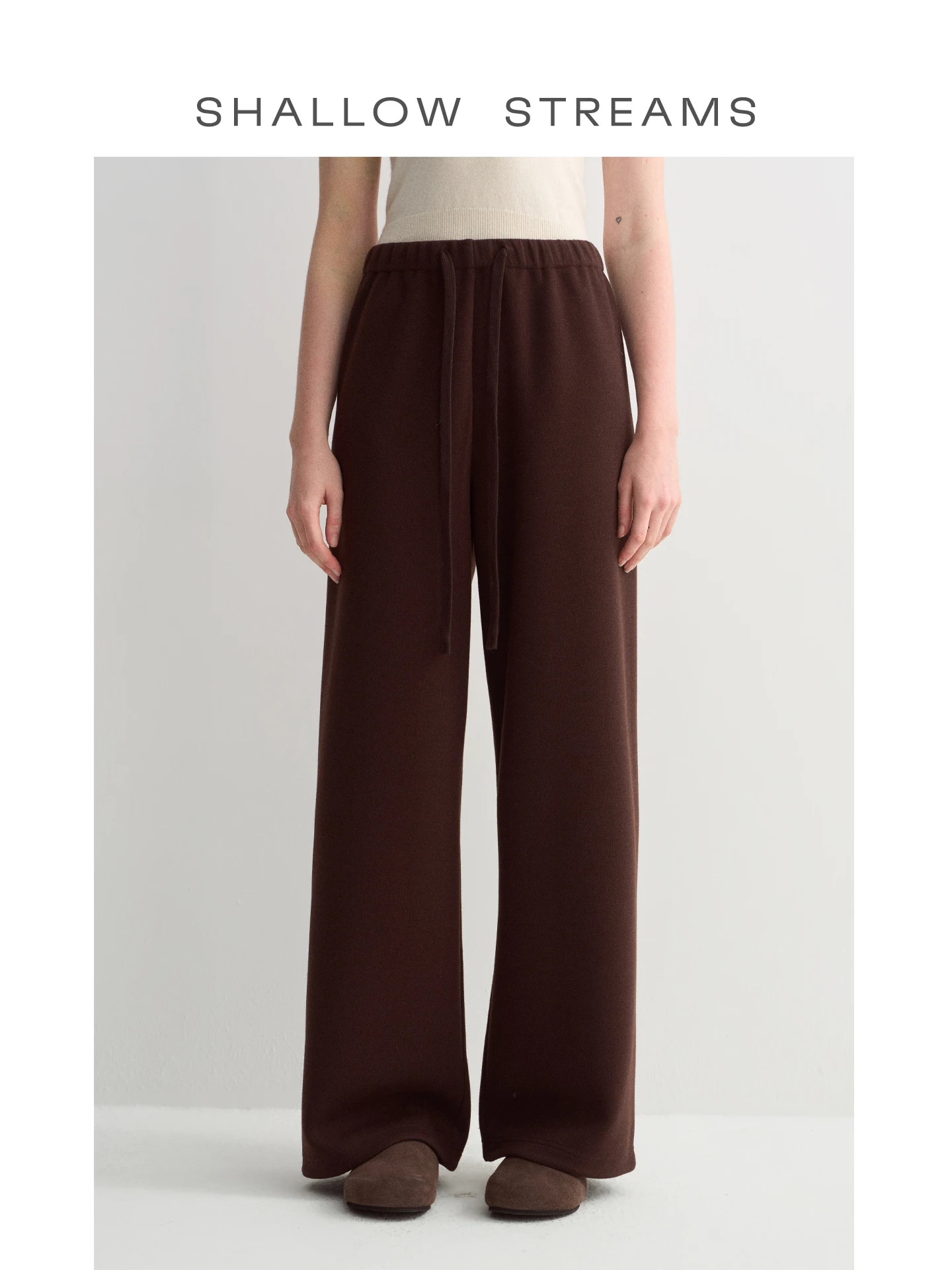 

Acetate Wool Wide Leg Pants Drawstring Loose Airy Casual Trousers Asymmetric High Waist Long Straight Tube Pants for Women