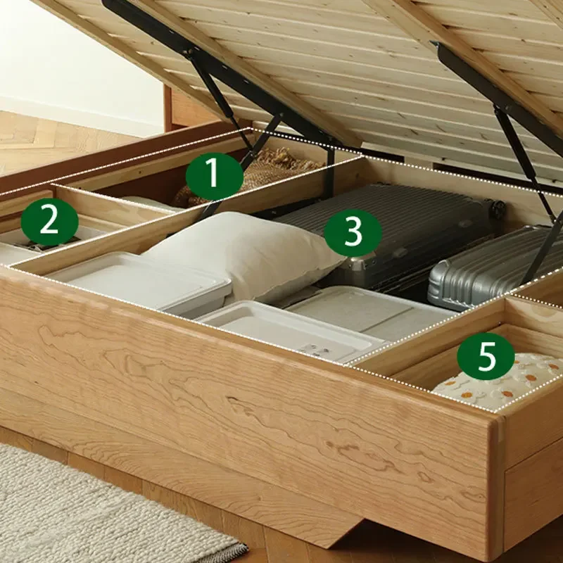 Nordic simple solid wood  suspended storage bed, storage double black walnut air pressure box bed