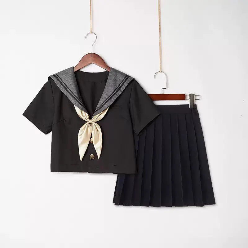Abiti scolastici di grandi dimensioni S-5XL Anime Form College Middle High School Girls Nero Jk Uniforme con cravatta Gonna a pieghe Abito da marinaio