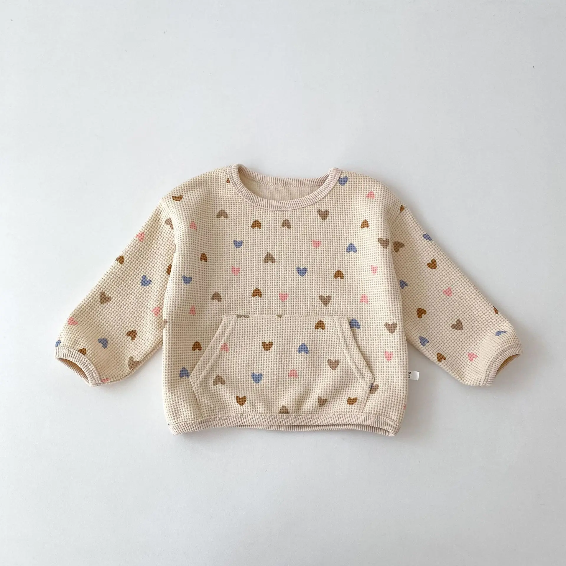 2026 Autumn New Kids Clothing Set Full Of Heart Print Boys Hoodie Suit Toddler Girls Waffle Suit