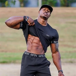 2022 Nieuwe Shirt Mannen Korte Mouwen Workout Gym t-Shirt Katoen Running Fitness top Streetwear Hip-Hop Sport Tees Kleding