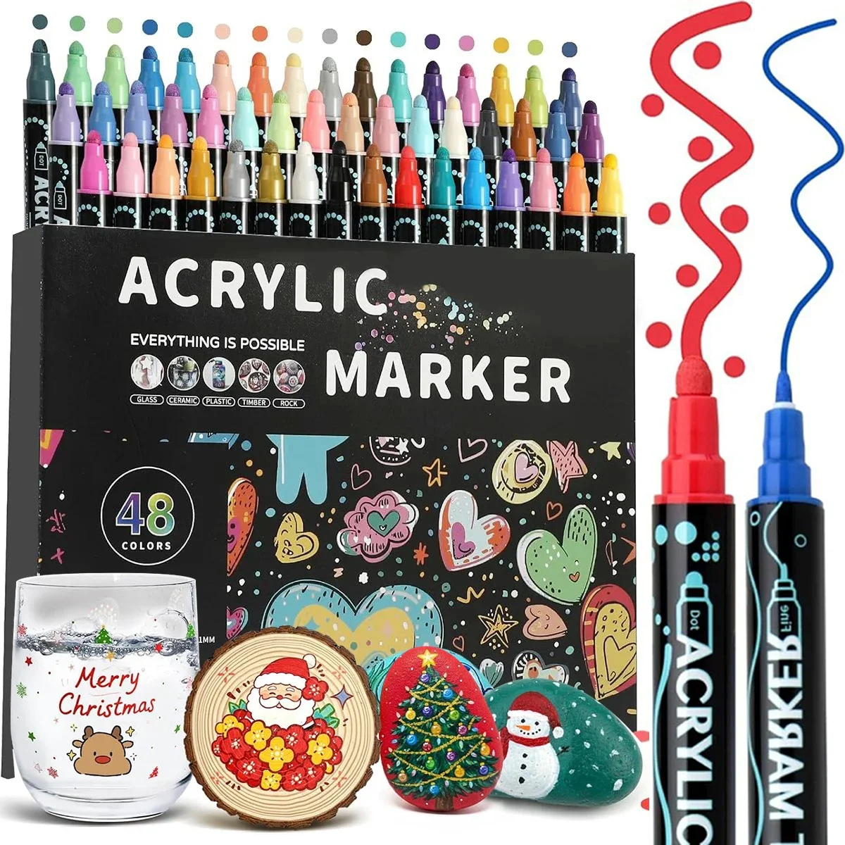 

Dual Tip Acrylic Paint Pens Set - 12/36 Colors for Wood Canvas Stone Rock Painting Glass Ceramic DIY Crafts Markers