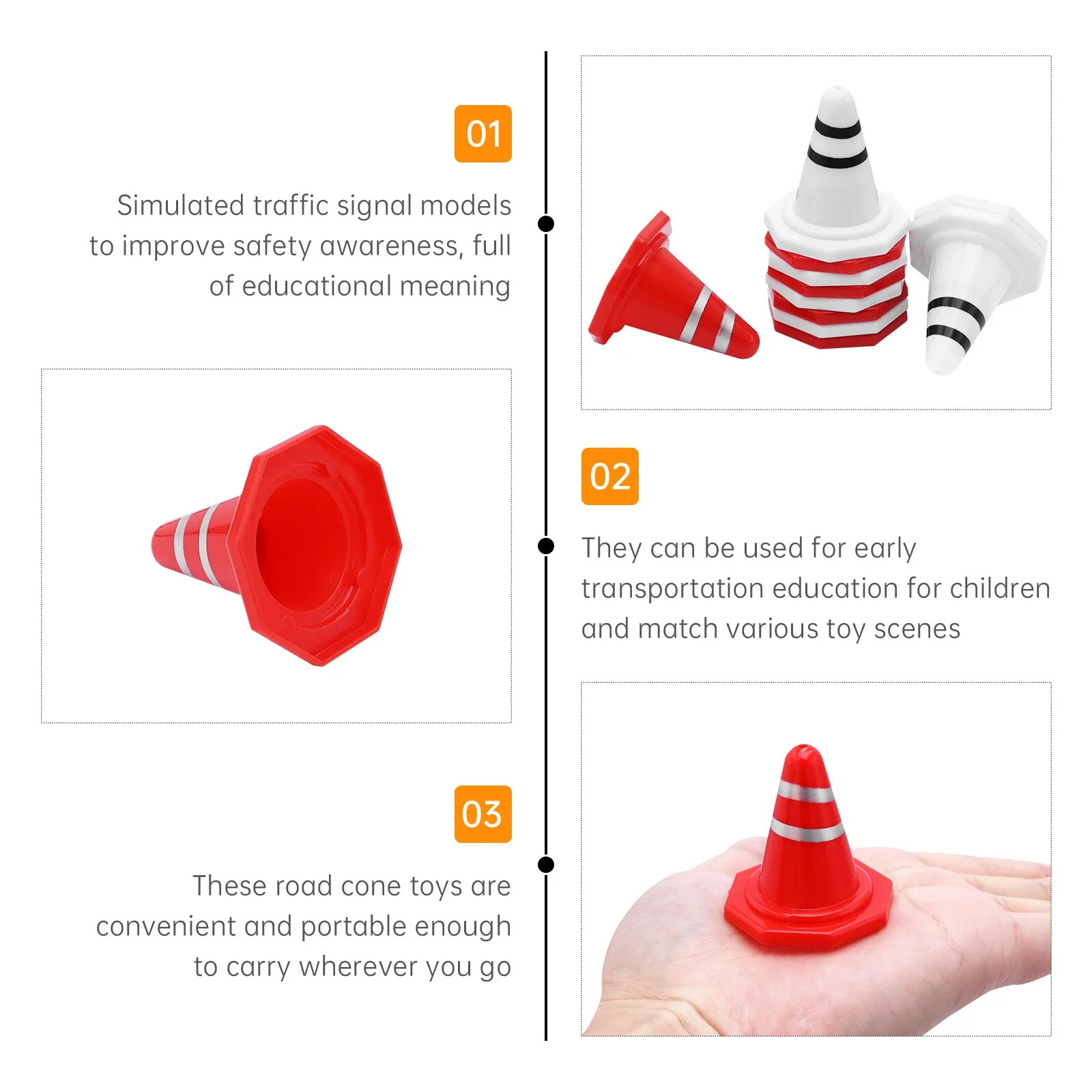 Drift Racing Track Plastic Mini Traffic Cones Toy Red White Light Weight for Kids Sports Training for 1/16 1/18 1/24 1/28 RC Car