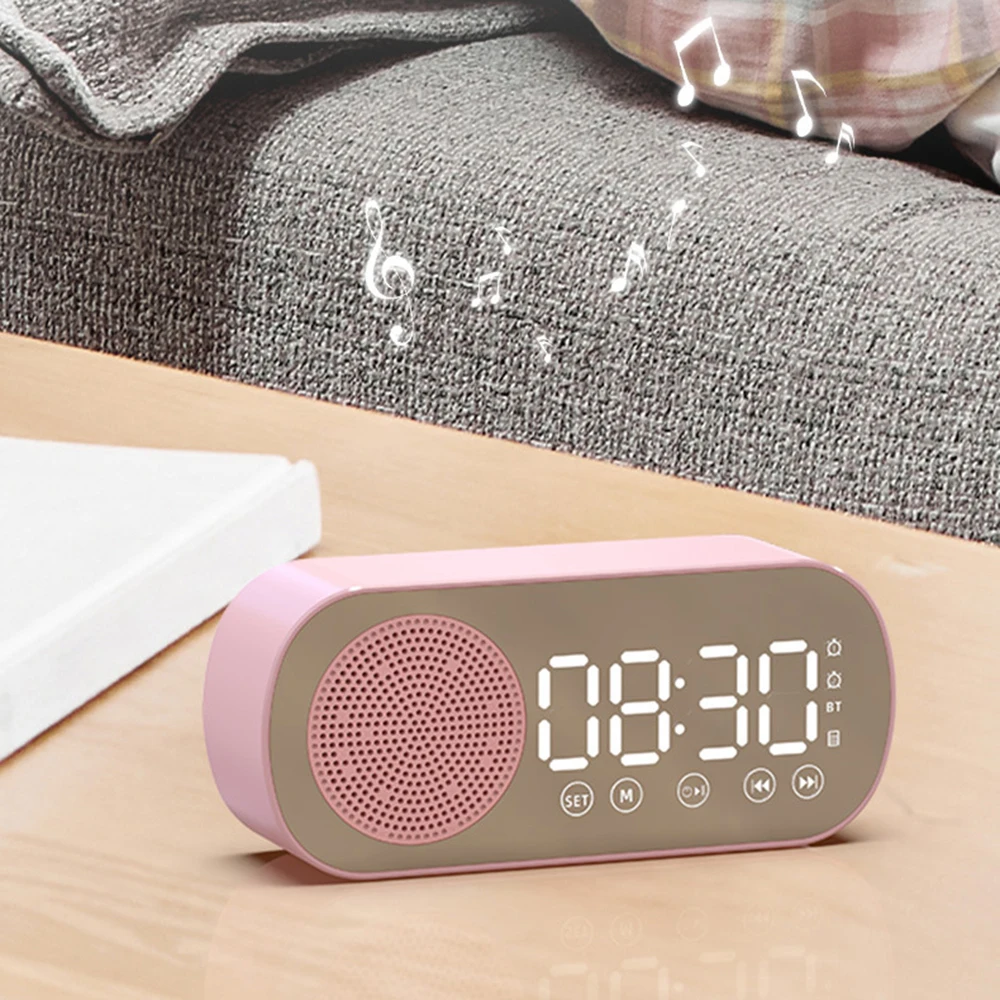 Wireless Bluetooth Speaker Alarm Clock Digital Mirror Clock Loud Subwoofer Clock Electronic Desktop Clock FM Radio Music Player