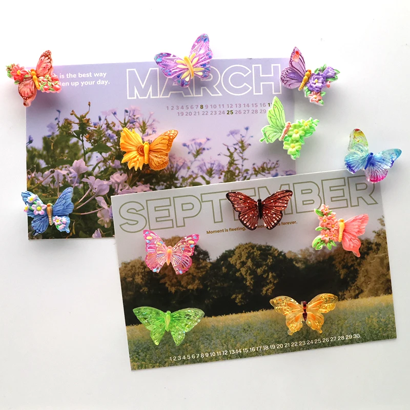 New Cartoon Colorful Sparkling Butterfly Strong Magnetic Push Pin Resin Fridge Magnets for Refrigerator Photo Picture Memo Decor
