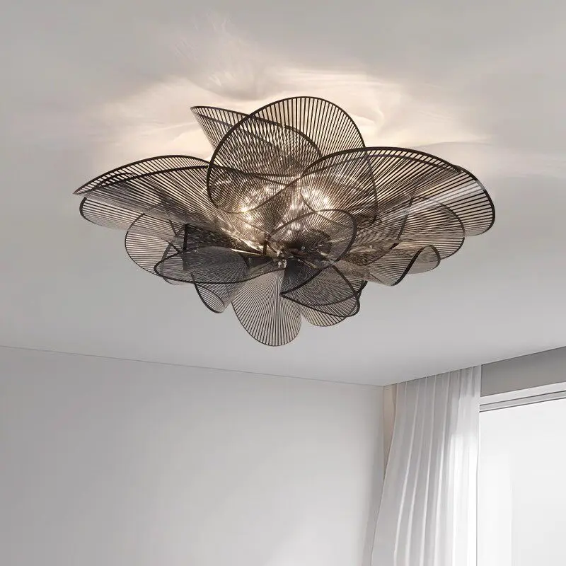 Nordic Classic Petal LED Ceiling Lamp Black White PVC Modern Designer Chandelier for Bedroom Dining Room Home Decor