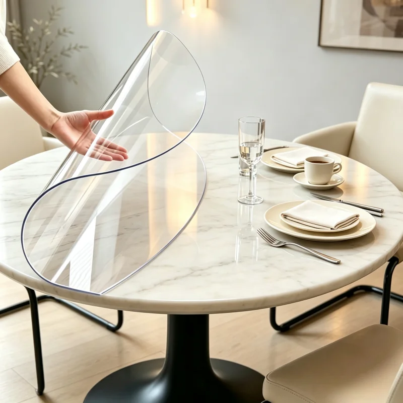150cm Round PVC Table Protector 0.7mm Clear Frosted Desk Mat Waterproof Oilproof Tablecloth Cover Thick Dining Table Pad Decor view 5