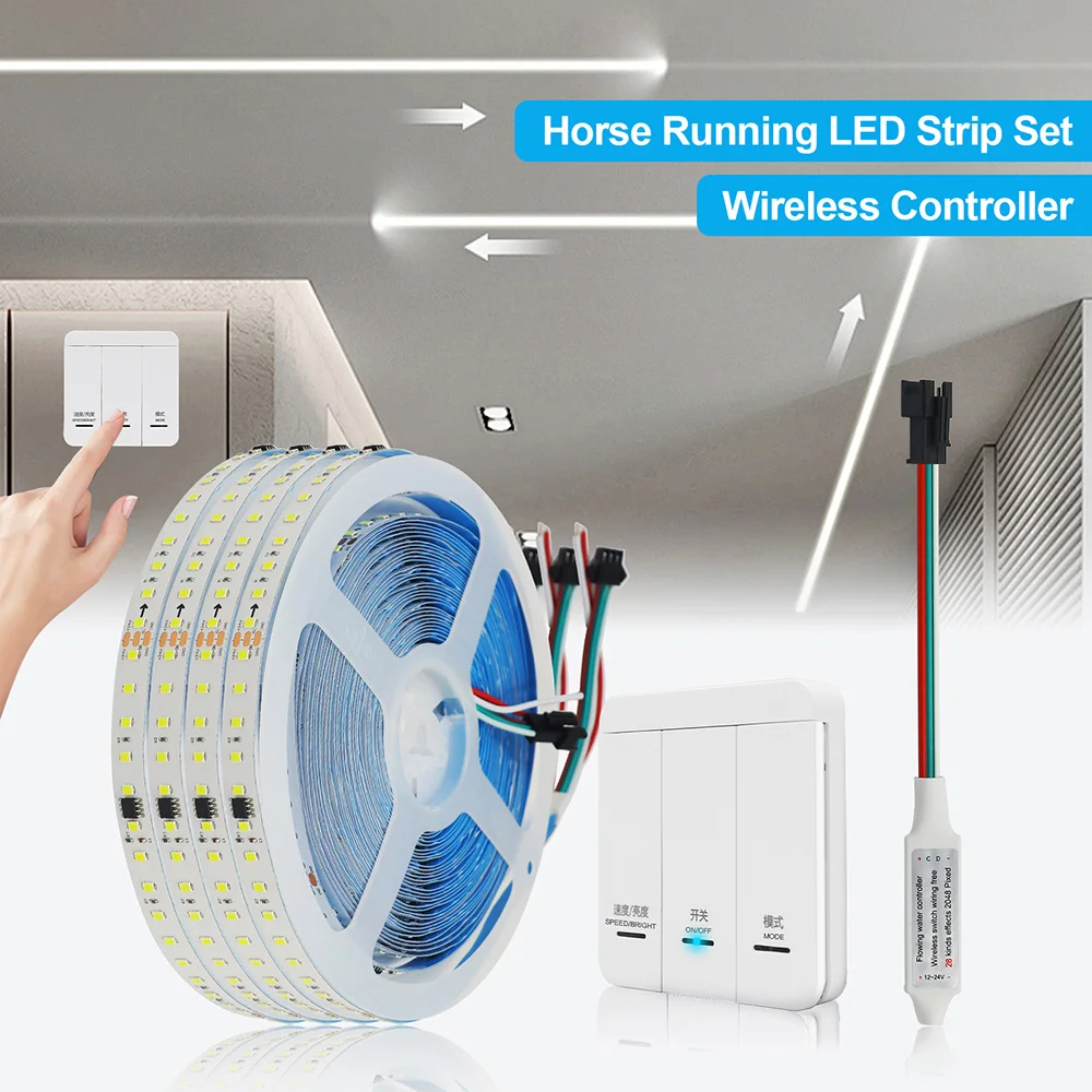 WS2811 LED Strip Light 2835 24V Running Water Flowing Lights  Controller Flexible Tape 120Led IP30 5m 10m Wall Switch Power Kit