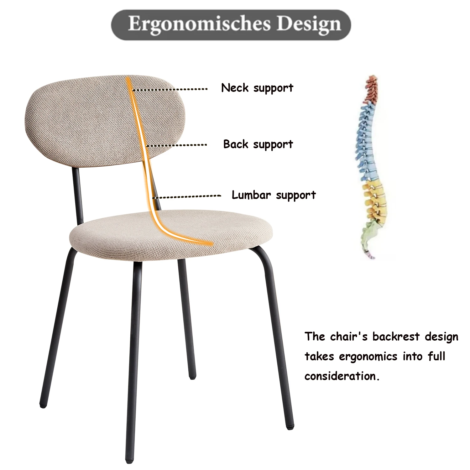 4/6-teiliges Esszimmerstuhl-Set, Hufeisen-Samtstoff, moderner gepolsterter Küchenstuhl mit Metallbeinen für Esszimmer, Küche – Detail 4
