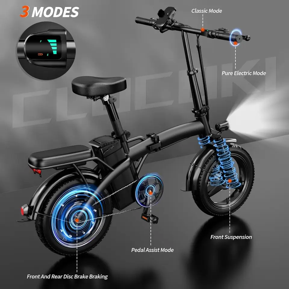 Folding Electric Bike for Adults, 14" Ebike 550W Peak Motor, 23MPH | 35Miles PAS Range | 48V12Ah Removable Battery | Commuter Fo image 6