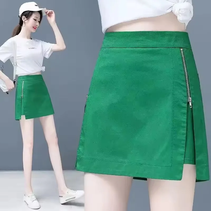 2025 New Spring Summer Korean Loose Shorts Women's High Waist Wide-Leg Pants Skirt A Word Bag Hip Fake Two-Piece Skirts Female