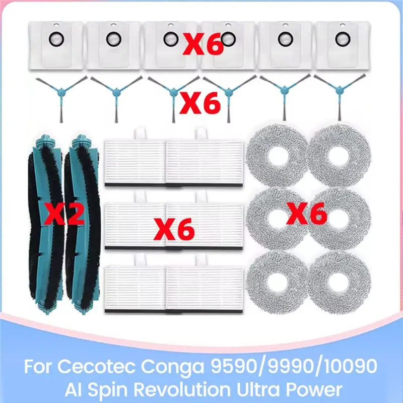 

A40Z-For Cecotec Conga 9590/9990/10090 AI Spin Revolution Ultra Power Replacement Parts Brush HEPA Filter Mop Cloth Dust Bag