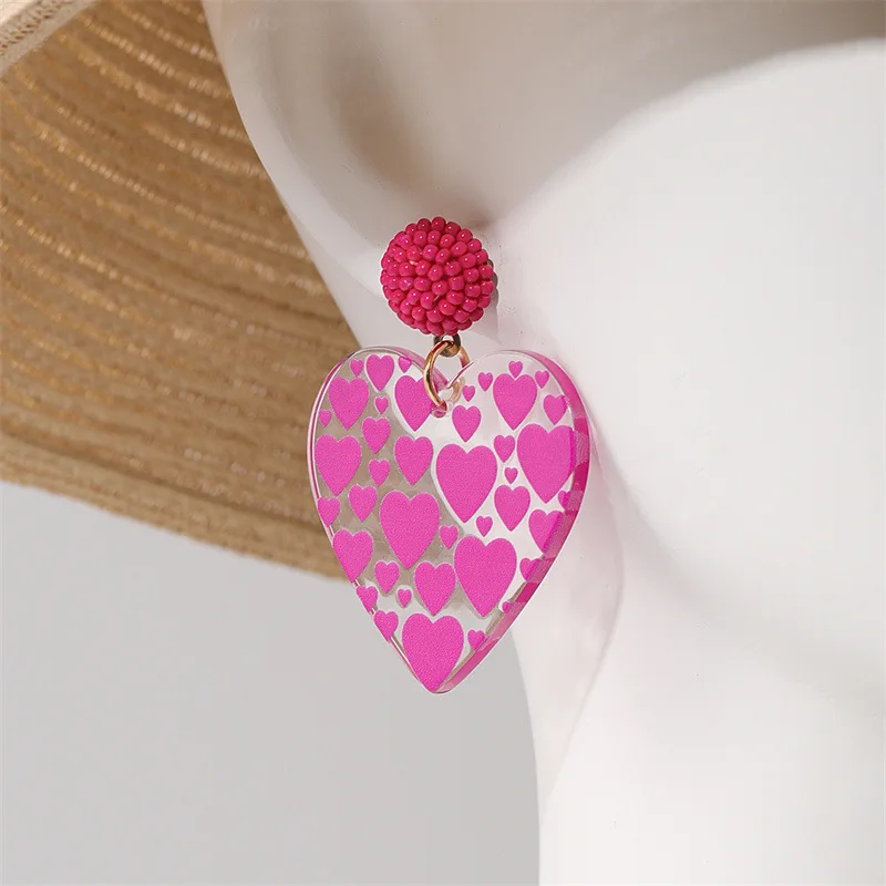 Viva Magenta Pendant Earrings Dangle Summer Beach Acrylic Fashion Pink Heart Jewelry For Women 2023 New Festival Party Earring