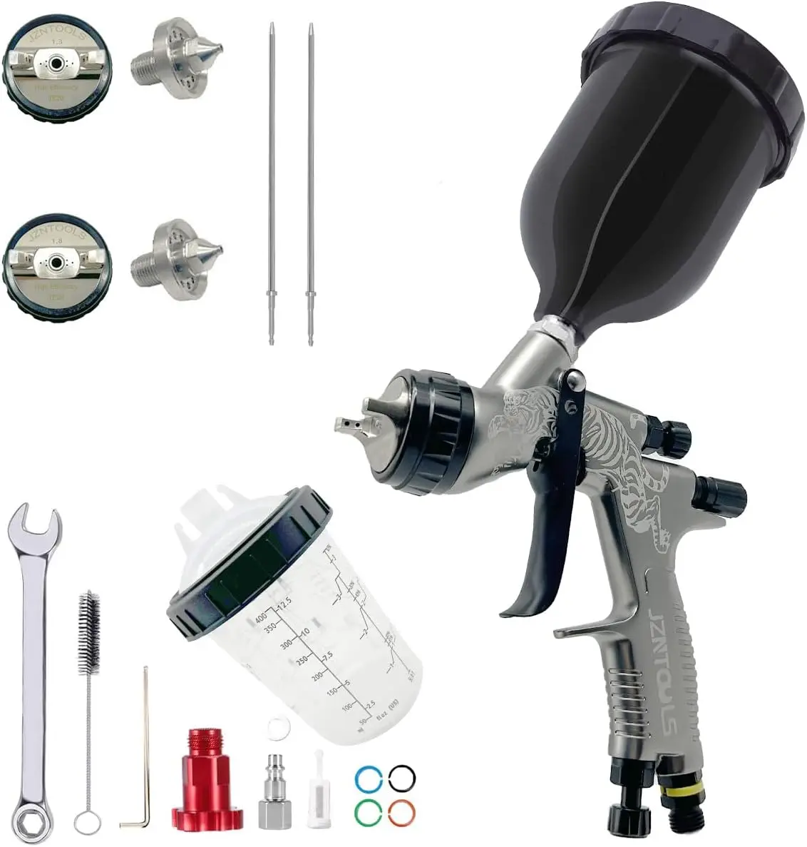 Spray Gun, 1.3 mm and 1.8 mm Stainless Steel Air Spray Gun, 600 ml and 400 ml Mixing Cup Gravity Feed Paint Sprayer for Paint an