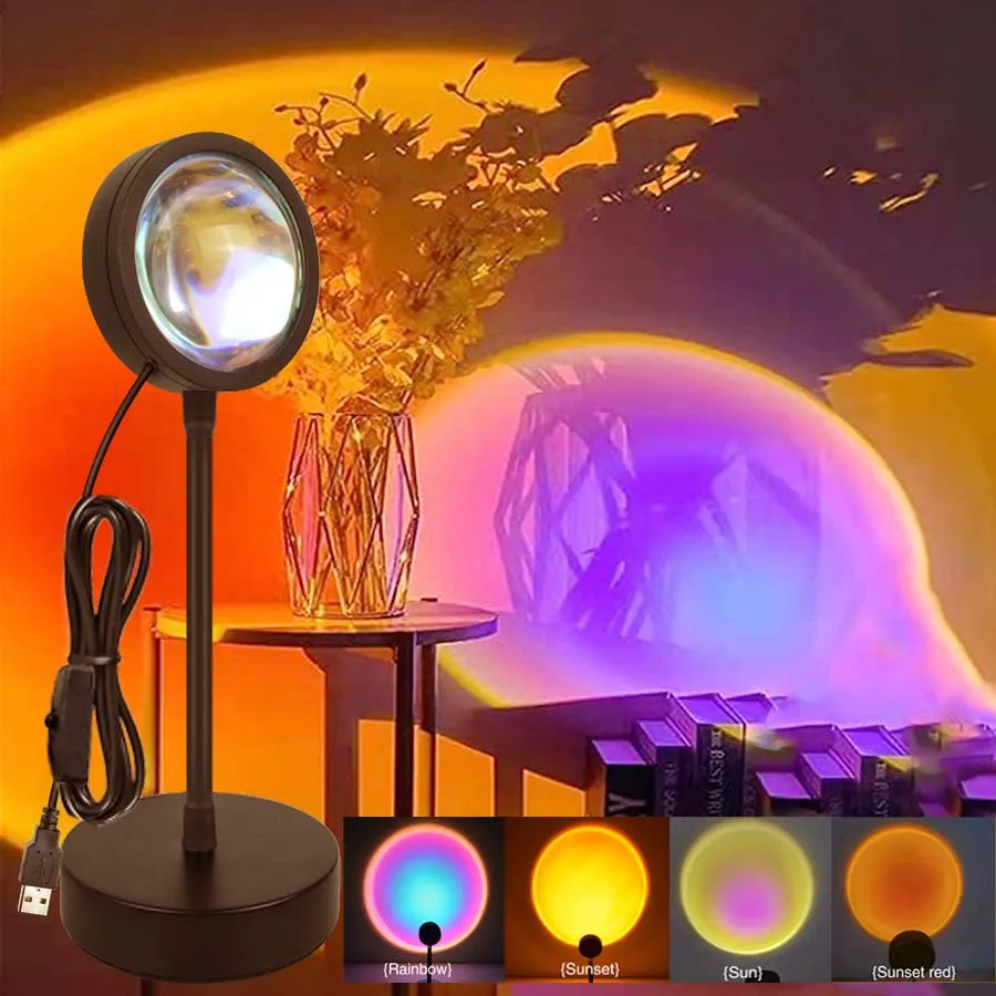 USB LED Sunset Lamp Sunset Projector Golden Light Living Room Bedroom Background Wall Night Lamp Festival Gift Atmosphere Lamp