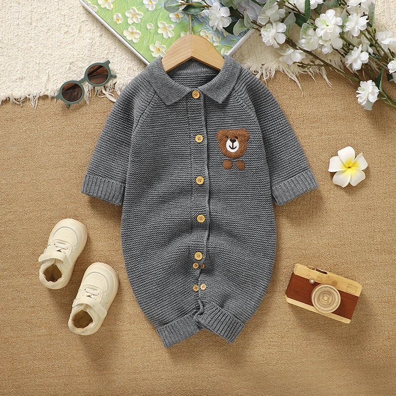 Newborn Clothes Fashion Turtle Neck Long Sleeve Knit Baby Boys Jumpsuits Outfits 0-18m One Piece Infant & Toddler Playsuits Wear