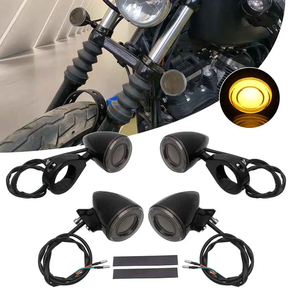 2 Pair Motorcycle LED Turn Signal Lights Black For Harley XL 883 1200 Iron Roadster Dyna Low Rider Softail FXSTC 1982-2021 Parts