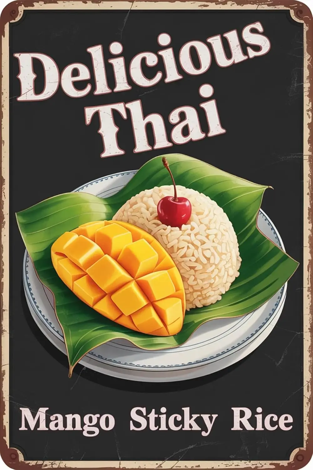 Funny Food Vintage Metal Tin Signs Delicious Thai Mango Sticky Rice Sign Retro Wall Decor For Home Restaurant Coffee Pub Sh sign