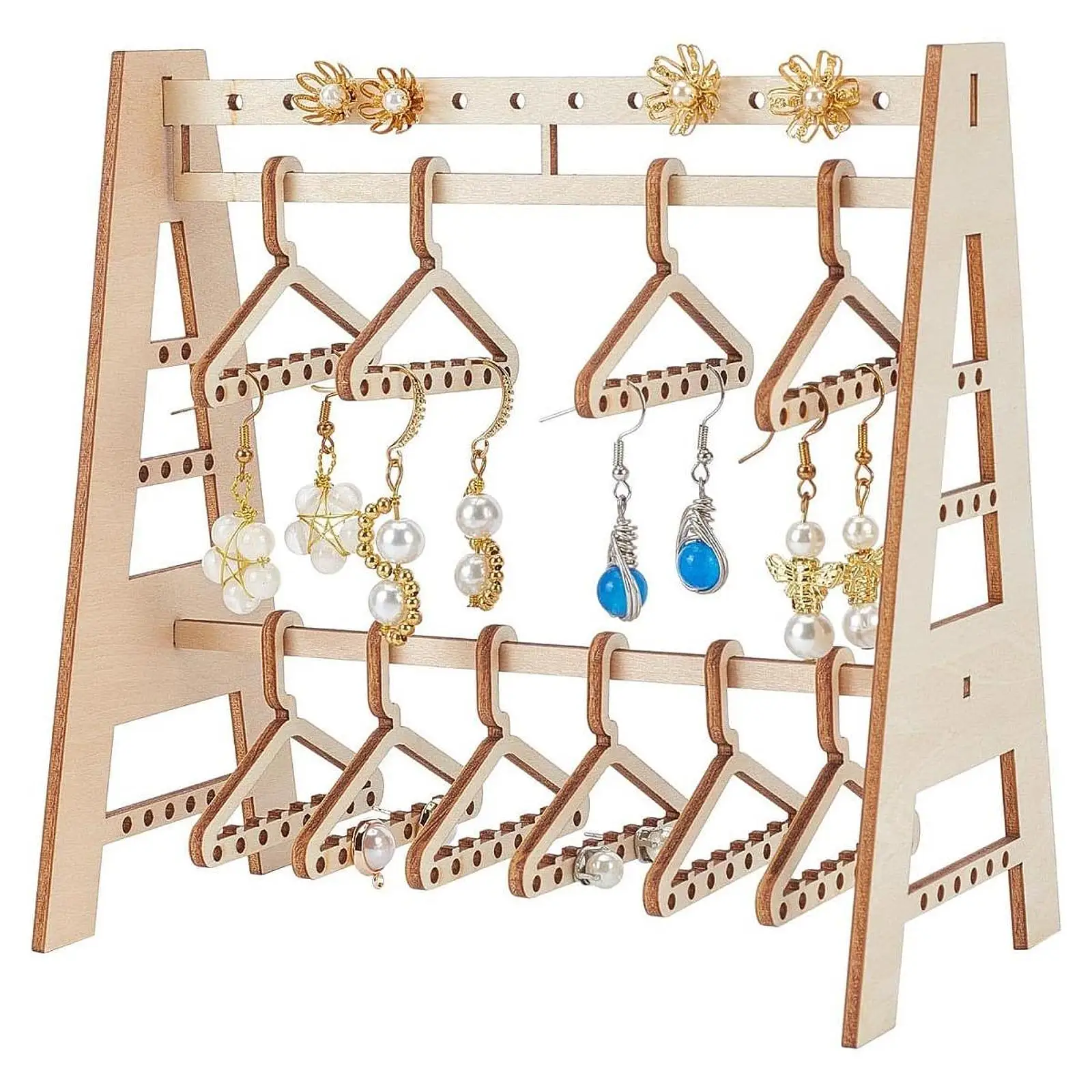 Earring Display Stand Wooden Earrings Storage Jewelry Stand Mini Coat Hanger Rack for Showcase Dresser Retail Store Desktop Hom