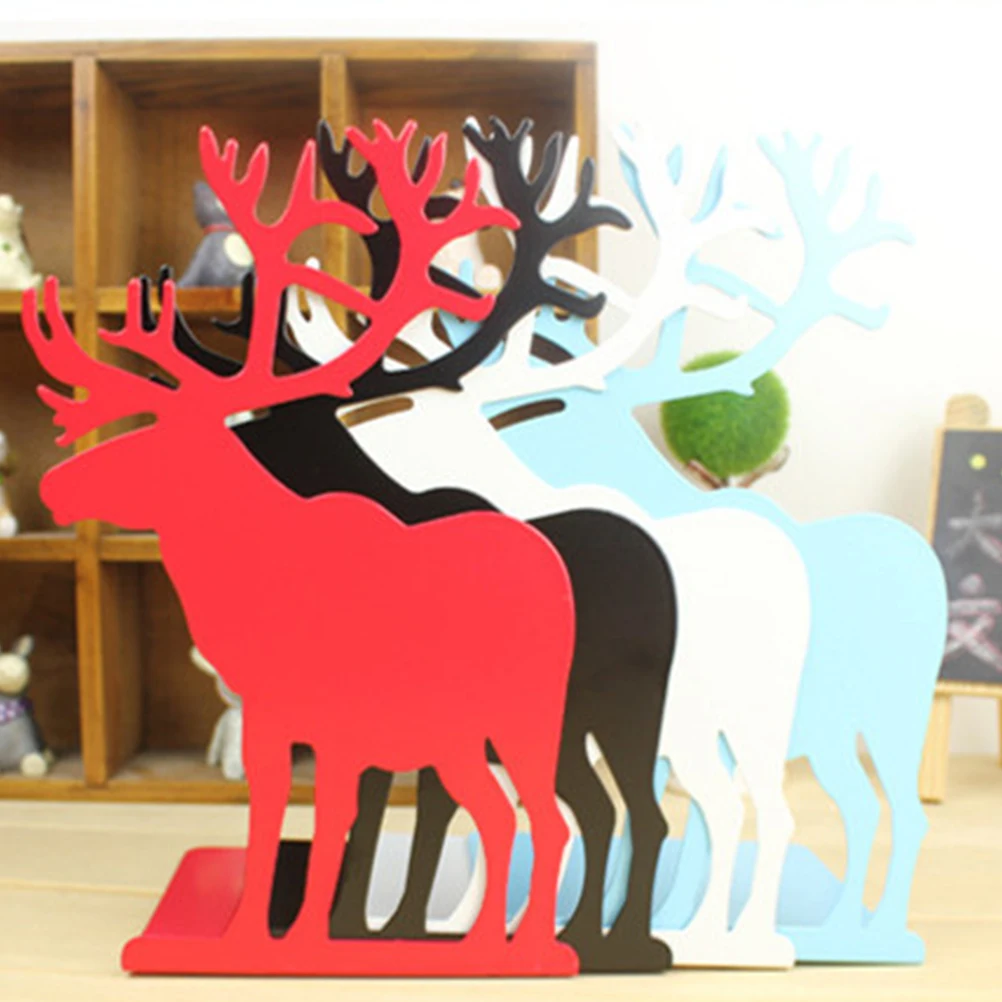 

1Pair Black Iron Elk Bookends Creative Book Stand for Books Files Magazines Christmas Decoration Bookends Stationery
