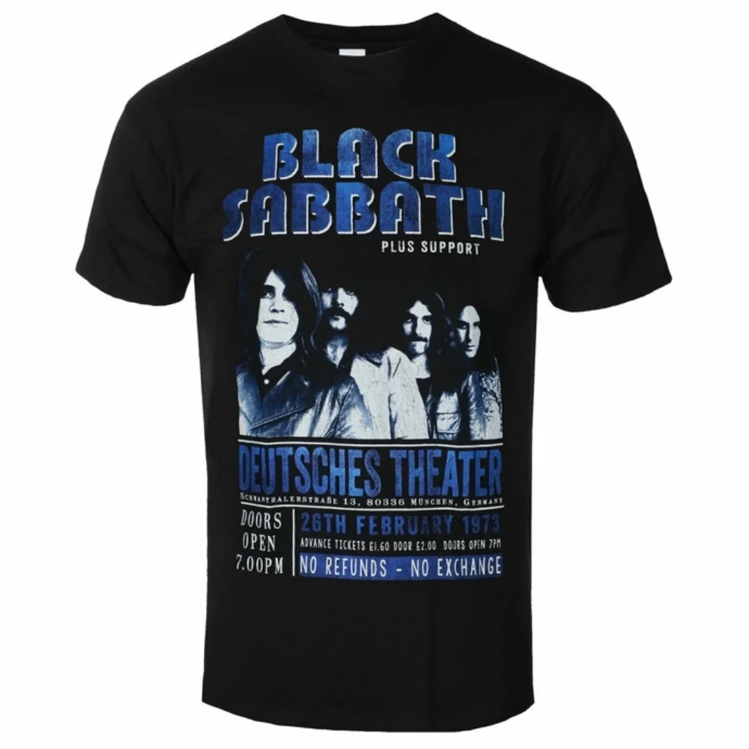 Black Sabbath - Deutsches '73 Pattern Printed Classic Metal Band T-shirt in Street Hip-hop Style Suitable for Both Men and Women