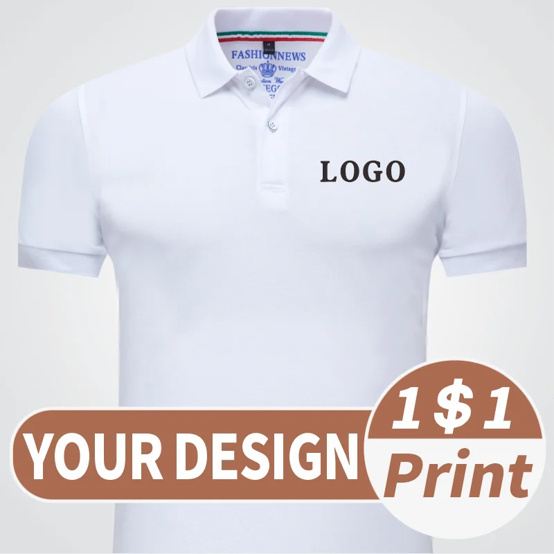 Summer cheap men\'s POLO shirt printing Casual short sleeved printed logo Customized logo for polo shirt with lapel collar