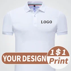 Camisa polo masculina de manga curta com gola lapela, logotipo personalizado, impressão casual, verão, barato