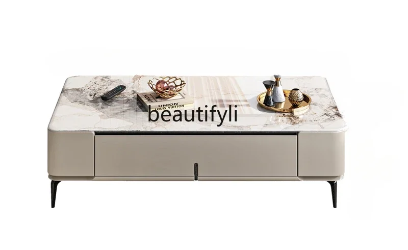 Italian light luxury rock slab coffee table TV cabinet simple living room home modern minimalist, small apartment tea table