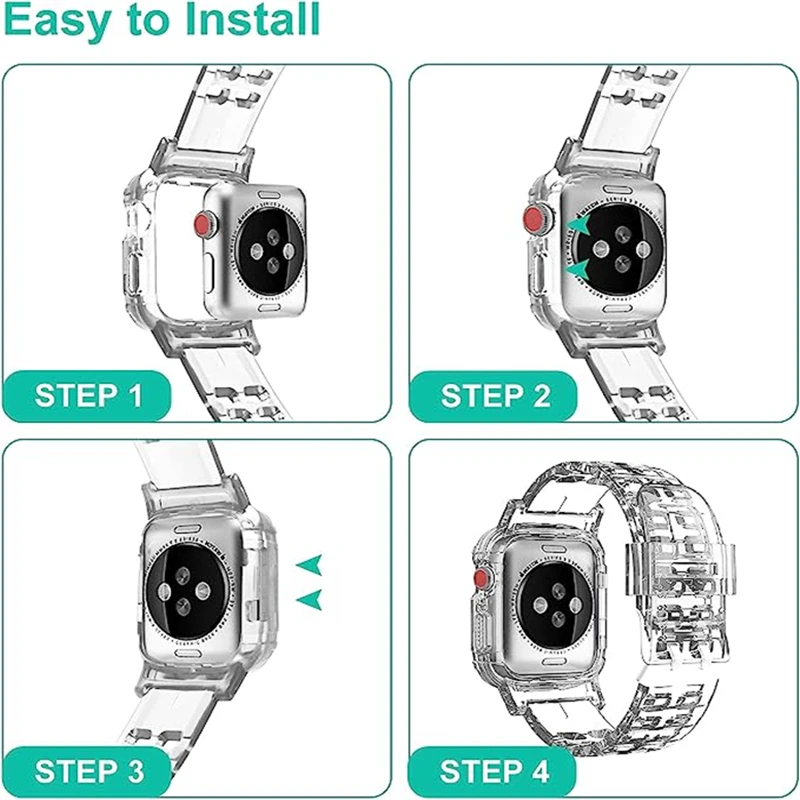 Clear Band + Case for Apple Watch 8 7 6 SE 5 3 2 Soft Transparent silicone Strap for iwatch Strap 40mm 44mm 42MM 41MM 45MM 49MM