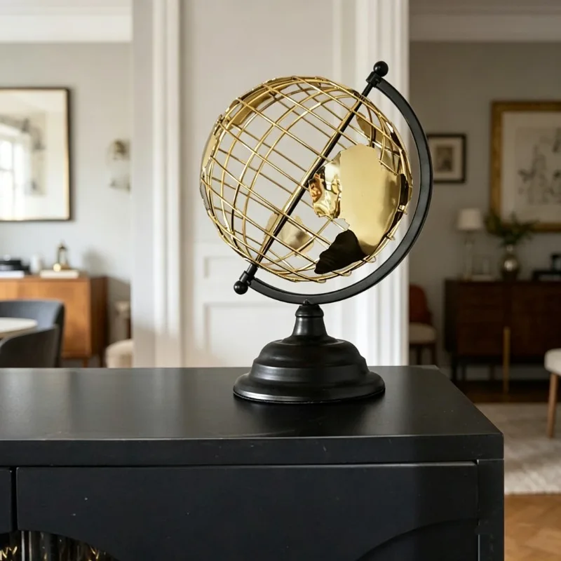 1Pcs Hollowed-out Metal Globe Ornament Metal Office Decorative Crafts Modern Home Living Room Study Desk Decorations
